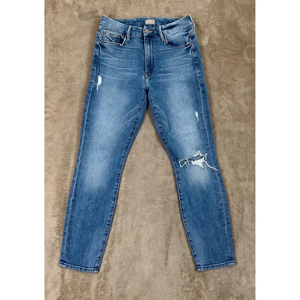 Mother High-Waisted Looker Crop Jeans Women's Size 27(26) Blue Stretch EUC